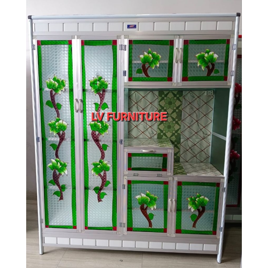Rak Piring Alumunium 4 Pintu Keramik - Rak Piring Alumunium Kaca