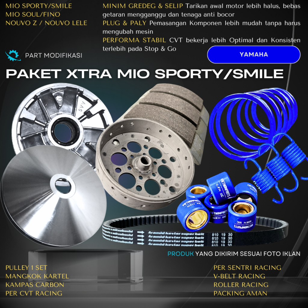 PAKET FULL UPGRADE CVT MIO SPORTY-FINO KARBU MIO J-FINO 115-SOUL GT 115 MIO M3-SOUL GT 125 KIRIAN MO