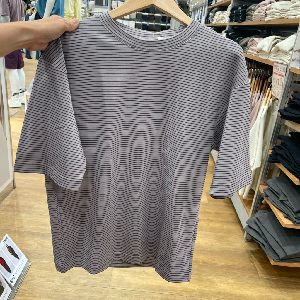 Tshirt Uniqlo Man Airism Oversized stripe gray