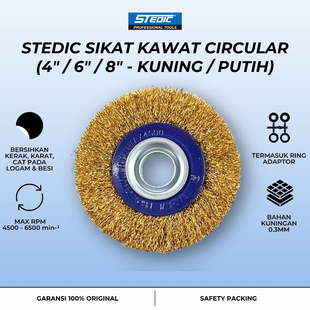 Sikat Kawat Piring 4" 6" 8" Inch Gerinda Duduk Kuningan 0.3mm - Circular Wire Wheel Brush Pembersih 