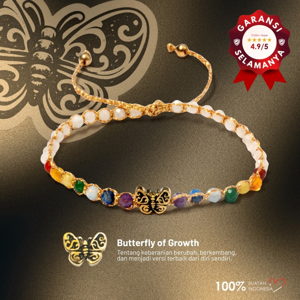 Maknavara - Butterfly of Growth - 7 Chakra - RDNB Jewelry - Gelang Wanita/Pria - Batu Alam Natural -