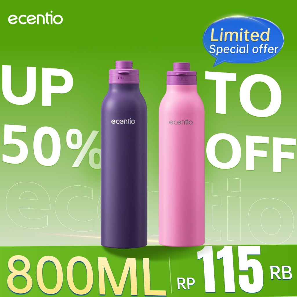 [EaseGo Series]ecentio Tumbler Stainless Steel  Portable Botol 800ml Ungu Malam/Pink Senja Termos Ai