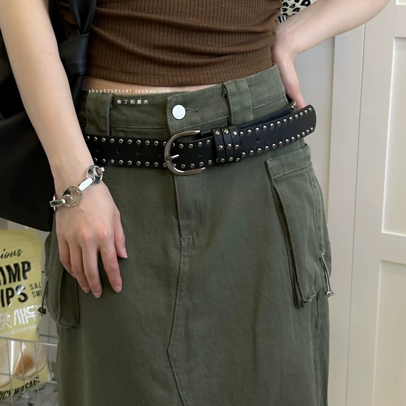 Punk dan y2k Ikat pinggang wanita  pria sabuk kulit pu gesper fashion Sabuk gaya punk y2k sabuk gaya