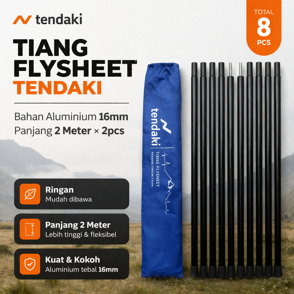 TIANG FLYSHEET TENDAKI ALUMINIUM 16MM – KUAT, RINGAN & PRAKTIS