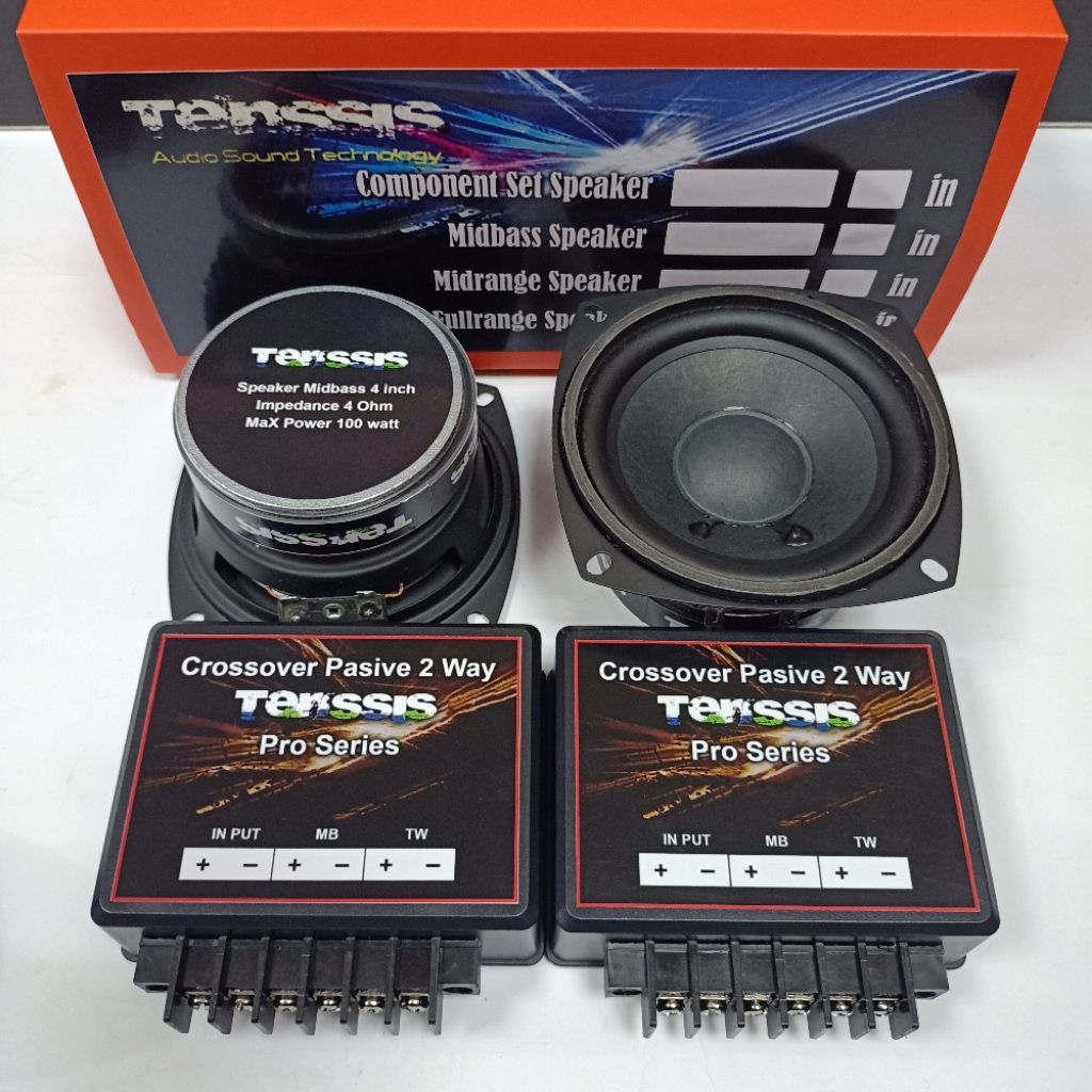 Speaker Midbass 4inch Tenssis Include Crossover 2way Pro Series Tenssis Bisa Drive Midbass-Tweeter