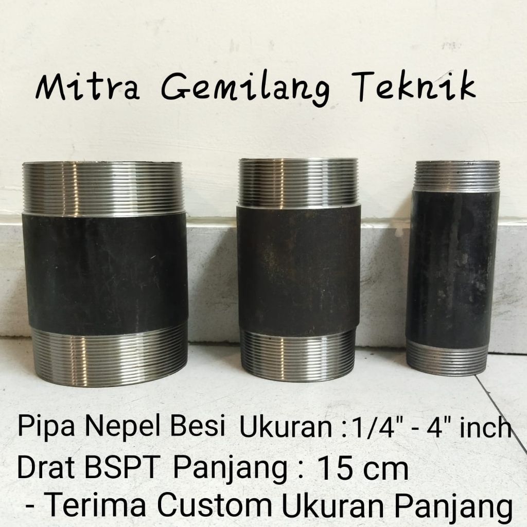 Pipa Nepel Besi drat 1-1/4" inch × 15cm / Pipe Nepple BSPT Screw Carbon Steel