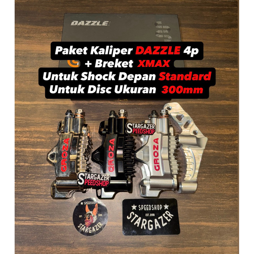 KALIPER GROZA 4 PISTON DAZZLE XMAX 250 OLD NEW TECHMAX NVX PITCH 82MM ALUMINIUM BILLET UNIVERSAL CAL