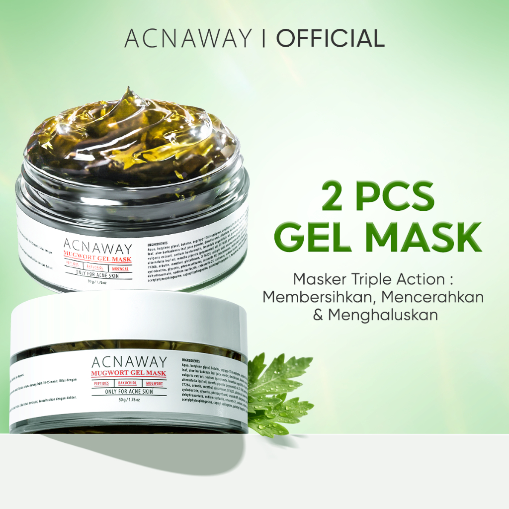 ACNAWAY 2PCS Advanced Mugwort Gel Mask – Face Mask Gel Masker Wajah untuk Kulit Berjerawat | Mencera