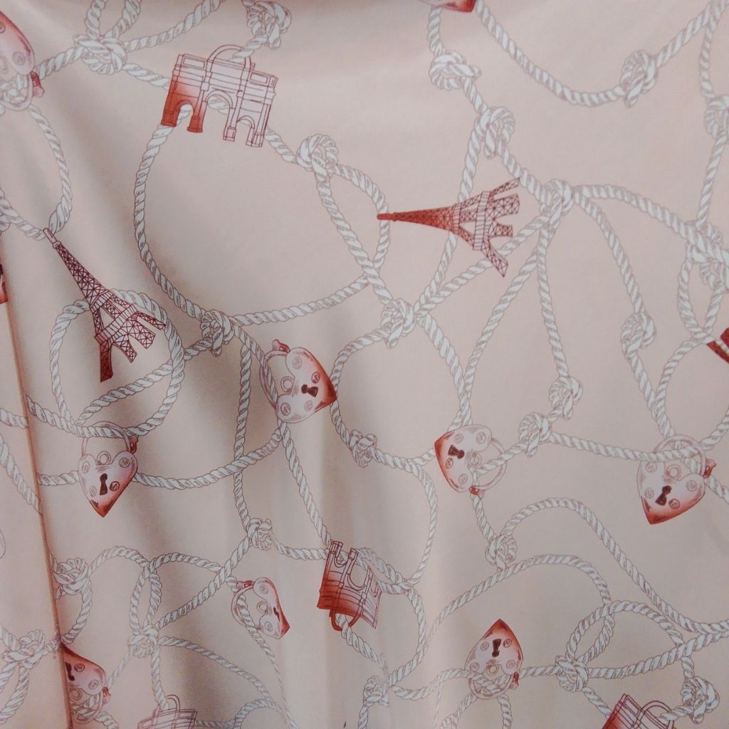 Kain Satin Silk Motif Paris Rope Premium Meteran - Bahan Gamis Dress Tunik Seroja Glamor Satin Lembu