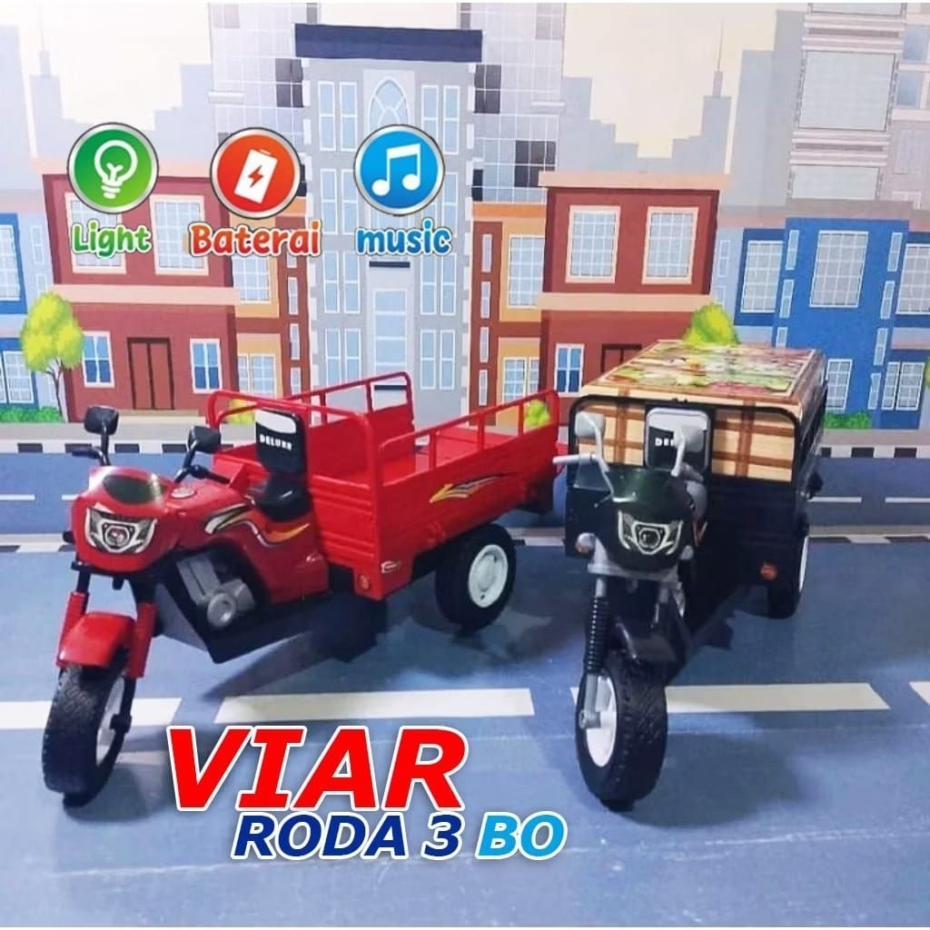 BYBO 1278 Mainan Tosa Viar Roda 3 Anak Lampu Musik Tarik Baterai Mobil Motor Roda Tiga Mainan Anak O