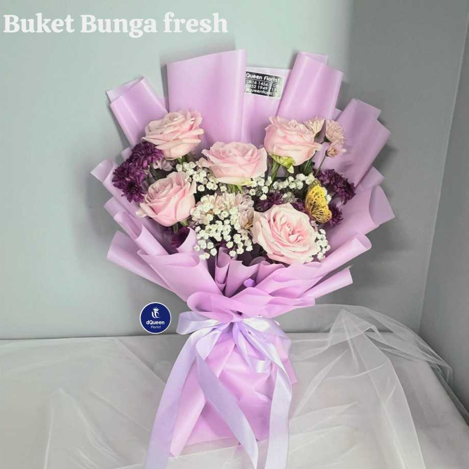 DQueen Florist Buket Bucket Bunga Ulang Tahun Wisuda Flower Bucket Bouqet Besar Mawar Merah Wedding 