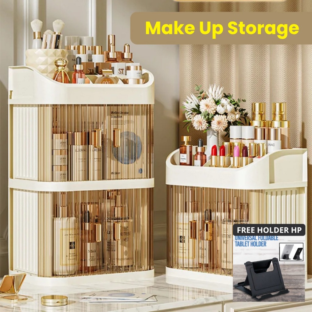 Rak Kosmetik Akrilik Transparan 3 Tingkat - Rak Kosmetik Kotak Make Up Storage Box Organizer 3 Layer