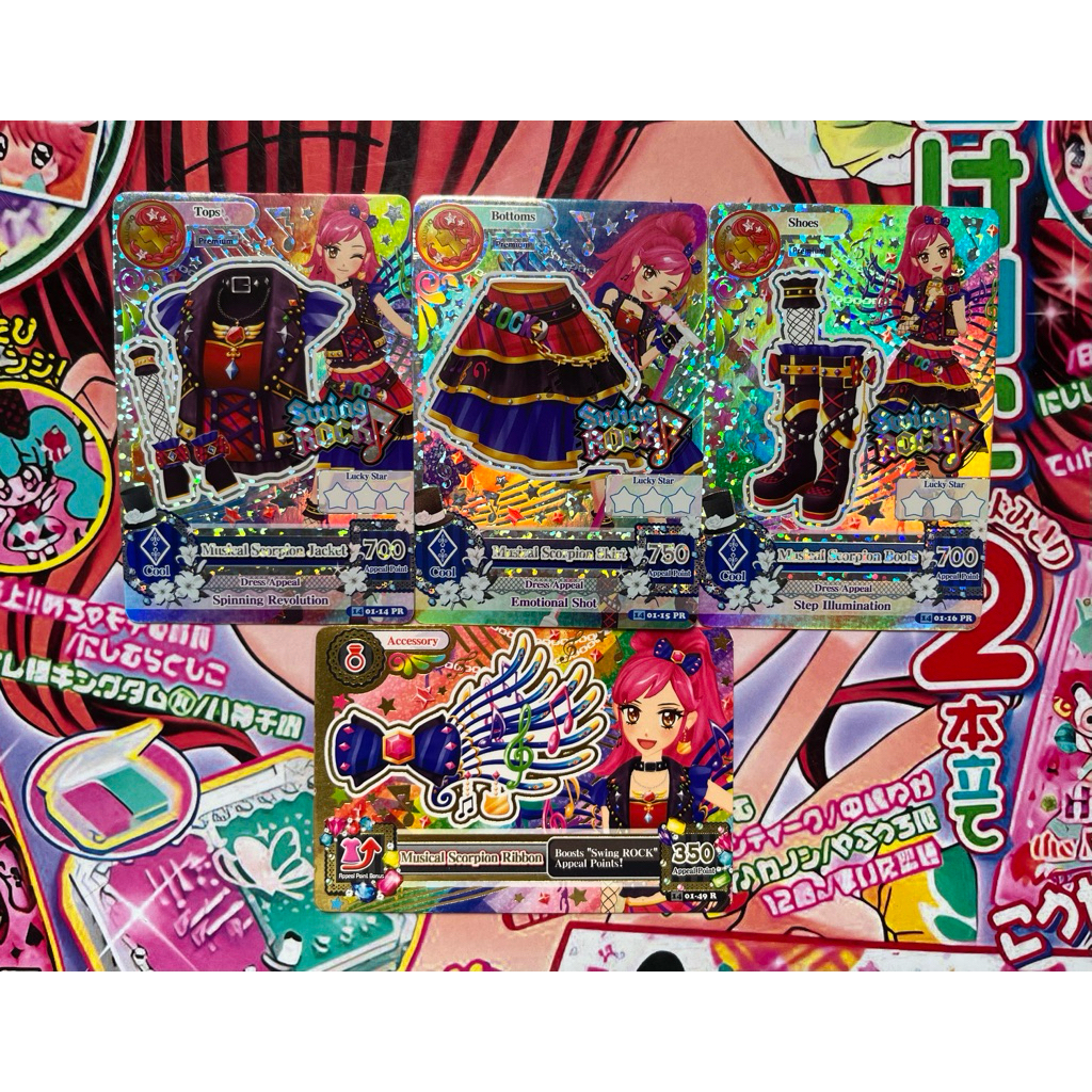 Kartu Aikatsu Premium Swing Rock Musical Scorpio Coord Seira Otoshiro Full Set Tops Bottoms Shoes Ac