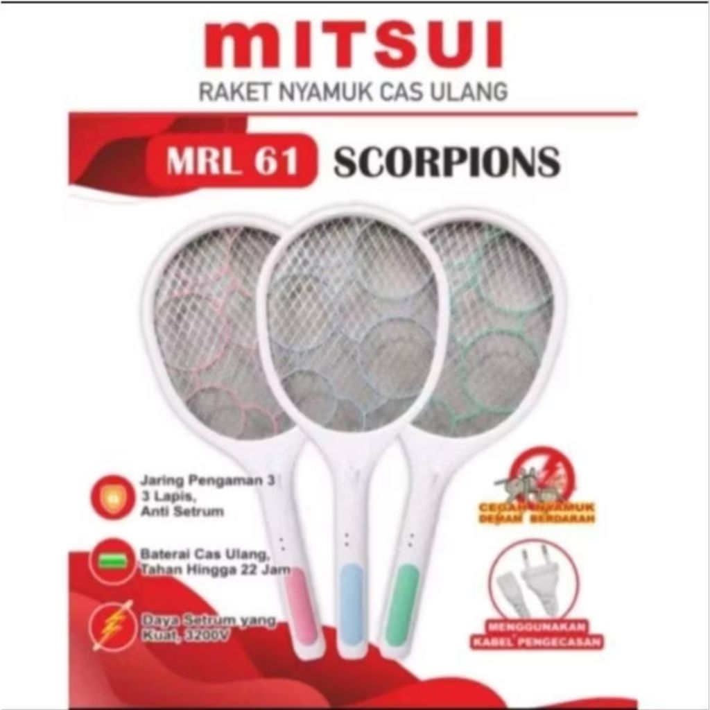 Raket Nyamuk Elektrik Rechargeable Mitsui MRL 61 Scorpion / Raket Nyamuk Charger