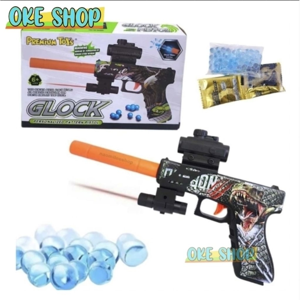 Mainan Tembakan Water Gel Gun Glock - Pistol Air Gel Peluru Jelly Dino Series