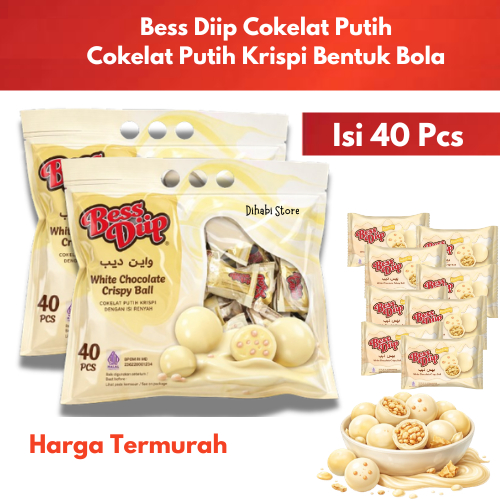 BessDiip Putih Crispy White Isi 40 Chocolate Ball |  Bess Diip Snack Bola Coklat Putih Renyah Crispy