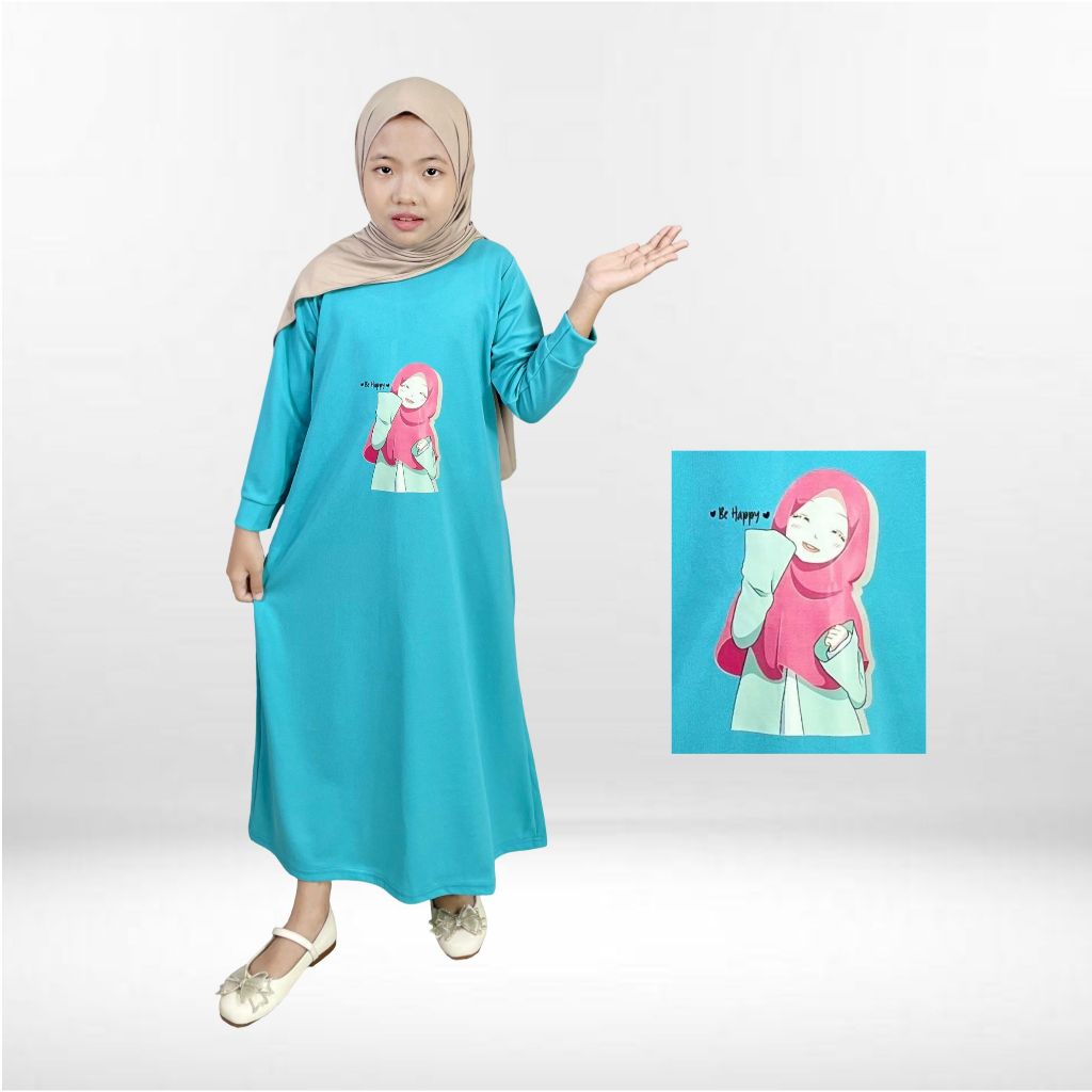 CF Kids CF002 Gamis Anak Perempuan Print DTF Be Happy