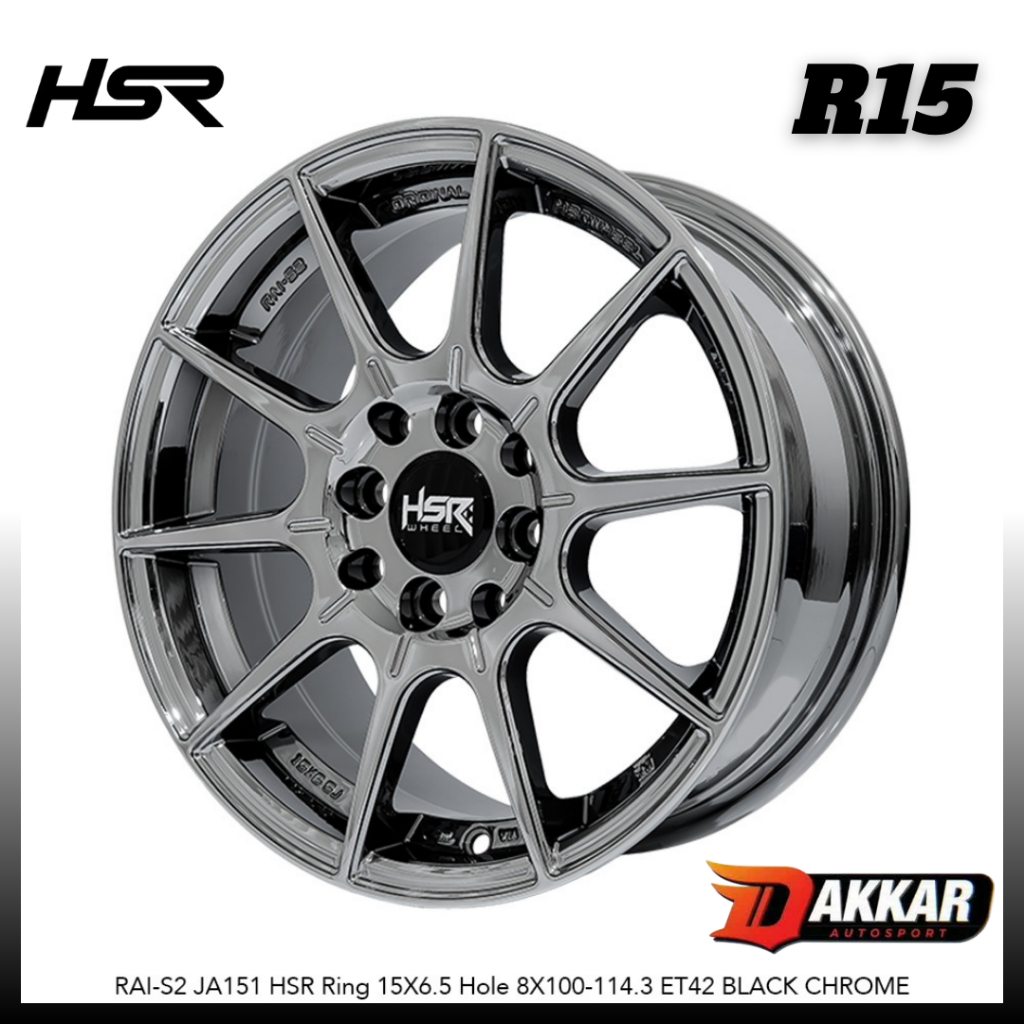 Velg Hsr Rai-s2 R15 Mobil Avanza Brio Jazz Mobilio Velg Original hsr R15 Warna Black Chrome