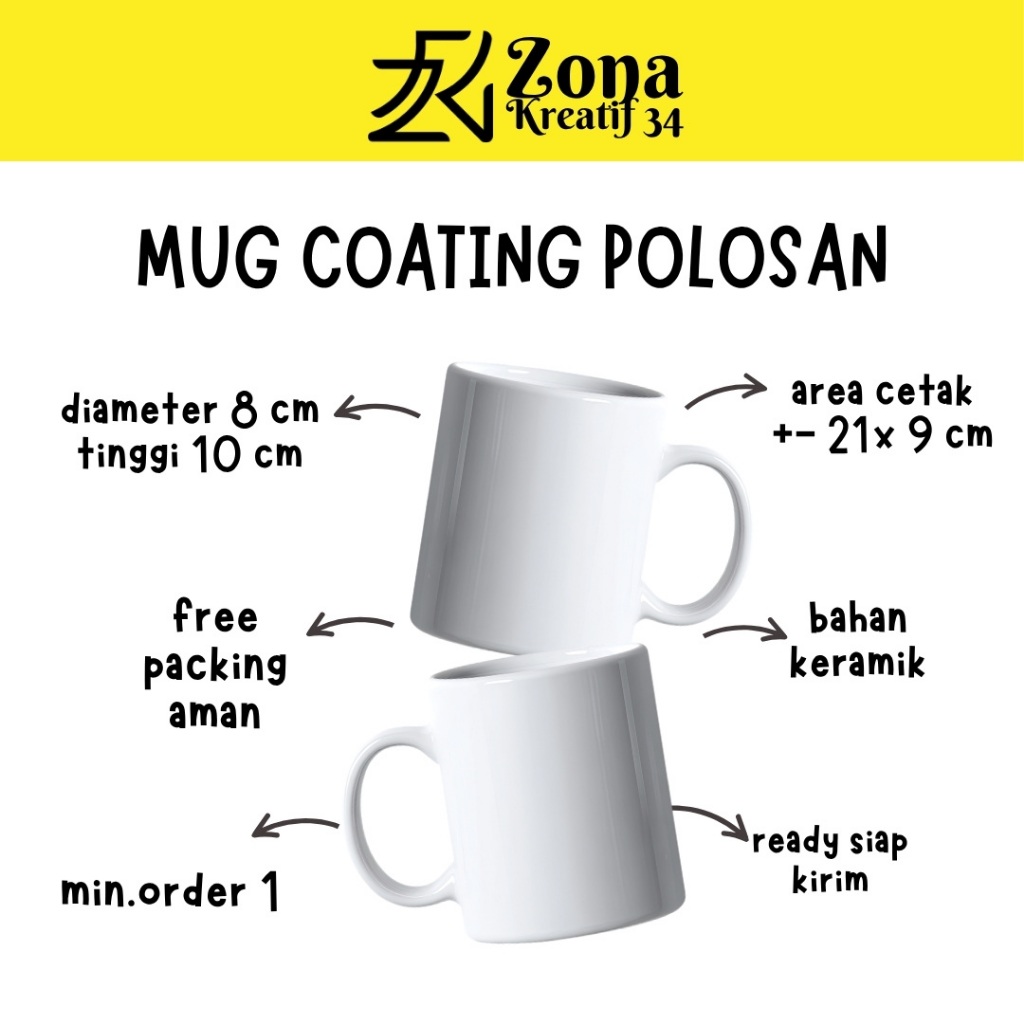 MUG POLOS COATING BAHAN KERAMIK / MUG COATING PUTIH SABLON LOKAL BUKAN MUG IMPORT