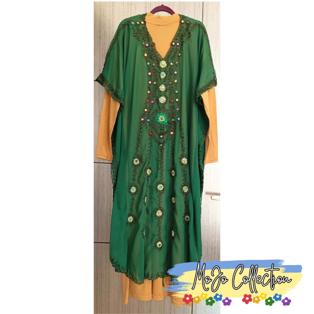 Gamis Kaftan Kombinasi warna Hijau Kuning | Gamis Kaftan muslim | Kaftan Pesta | Dress Kaftan | Prel