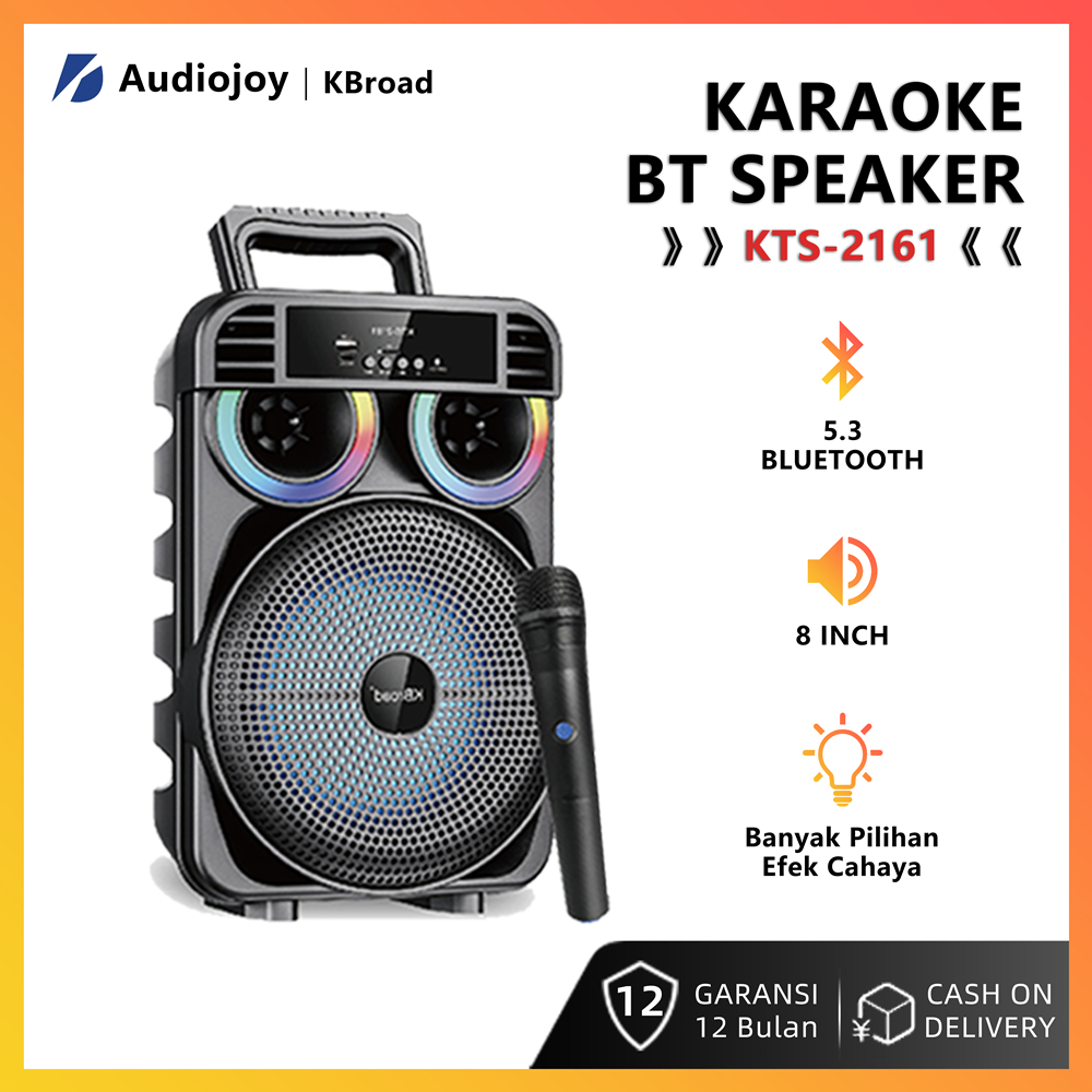 KBroad KTS-2161 Speaker Bluetooth Karaoke Portable Pesta Outdoor 8 Inch Free Mic Slot Mikrofon Lampu