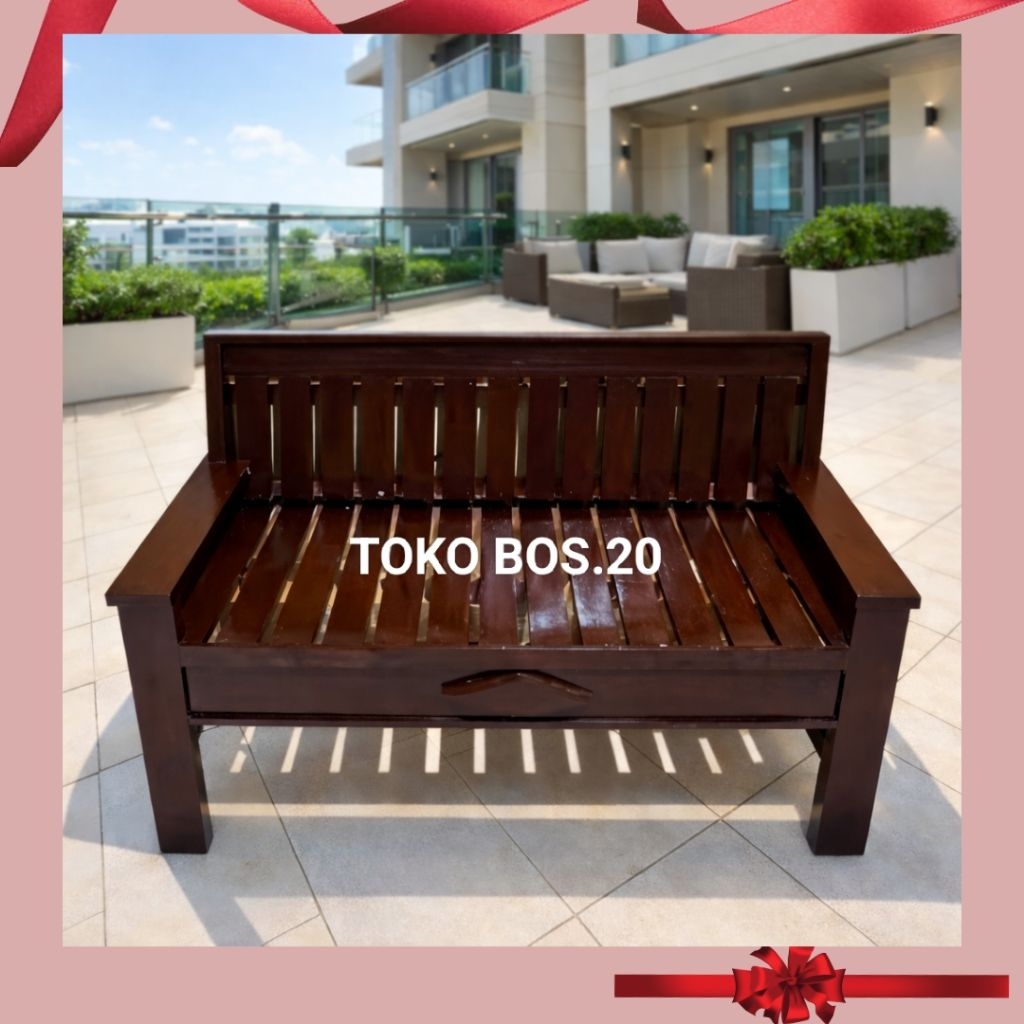 Kursi Teras Panjang Kursi Bangku Kayu Plisture Coklat