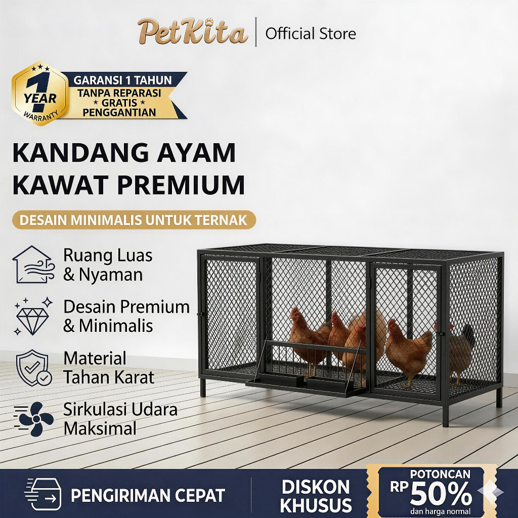 Kandang Ayam Petelur Galvanis Pintu Atas Kapasitas 8 Ekor Desain Higienis Mudah Dibersihkan