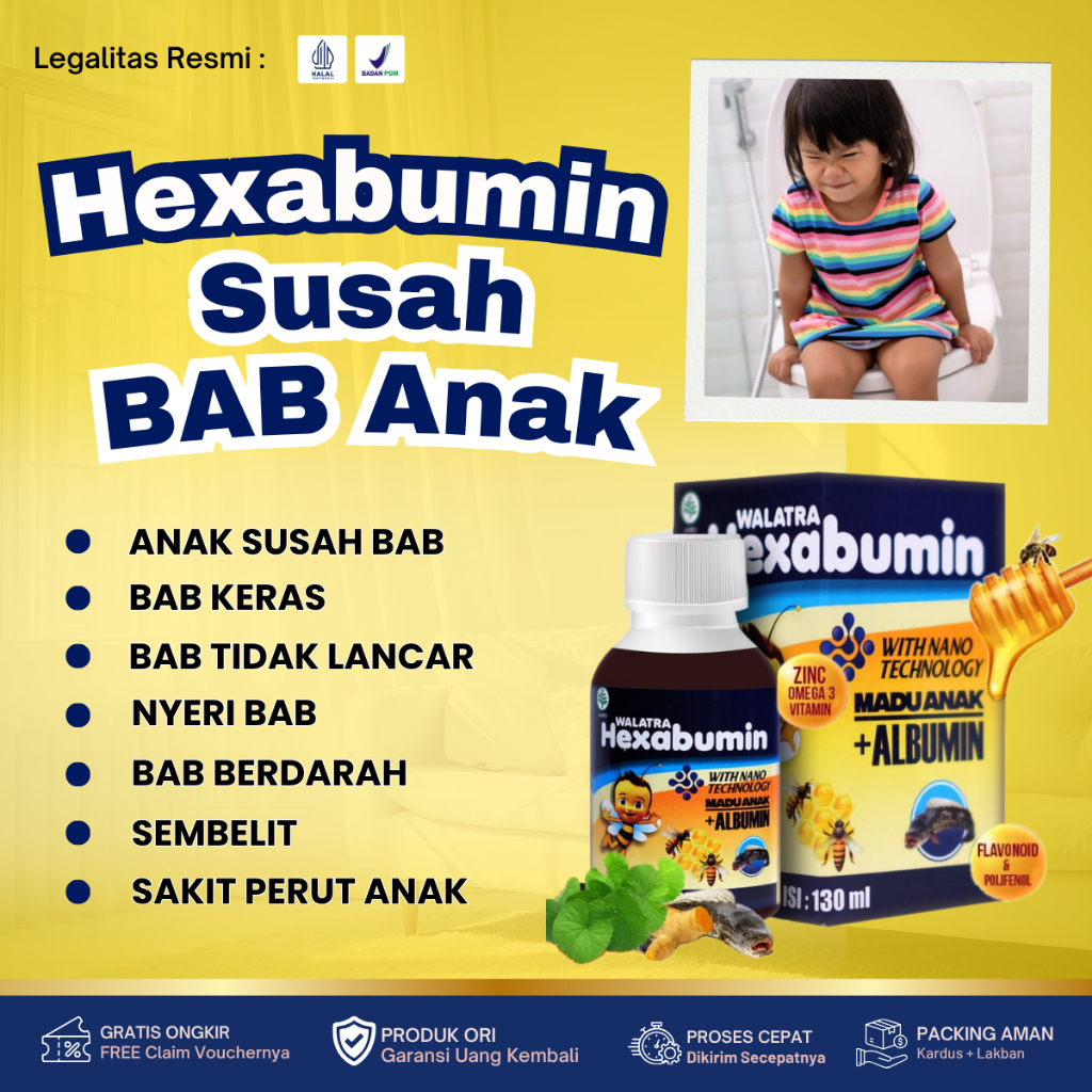 Hexabumin - Obat Anak Susah Bab, Bab Anak Keras, Nyeri Saat Bab, Bab Tidak Lancar, Bab Susah Keluar,