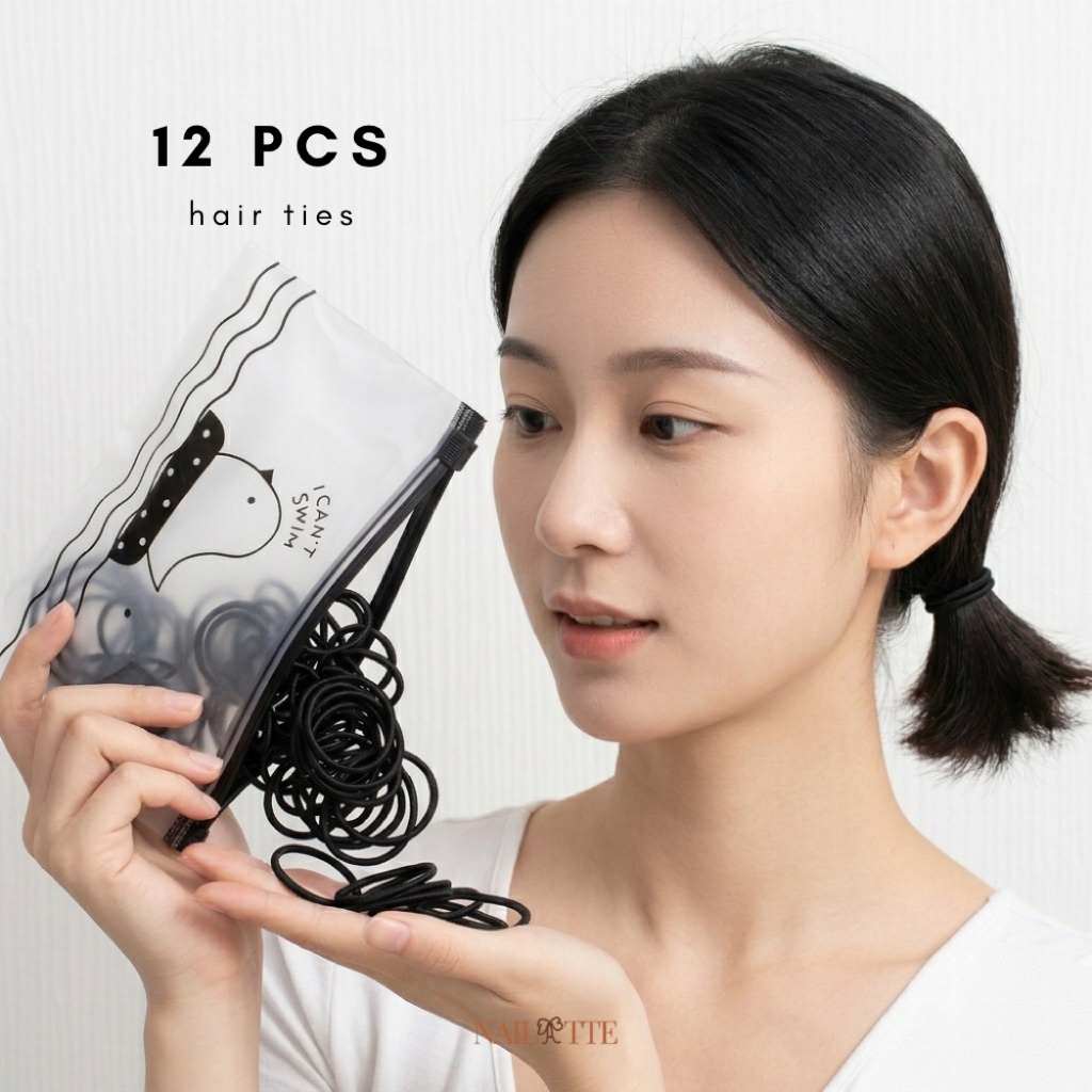 GELANG TANGAN IKAT RAMBUT HITAM 12 PCS/ KUNCIRAN MURAH GROSIR / KARET HITAM POLOS
