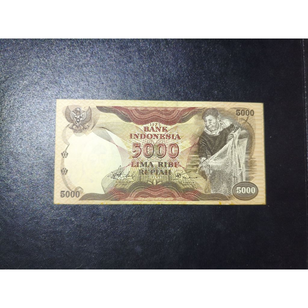 Uang kertas kuno 5000 rupiah seri penjala tahun 1975 (aUNC)
