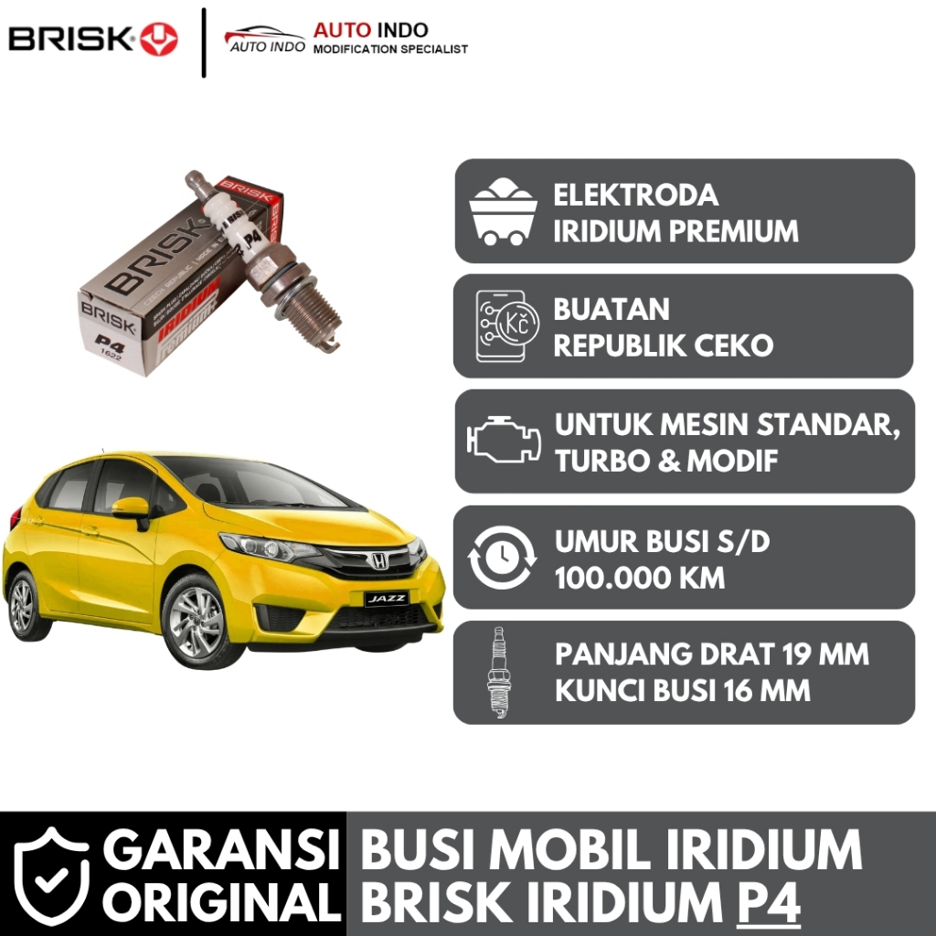 Busi Mobil Brisk Premium Iridium P4 untuk Honda Jazz GE8 GK5 | Garansi Ori BRISK