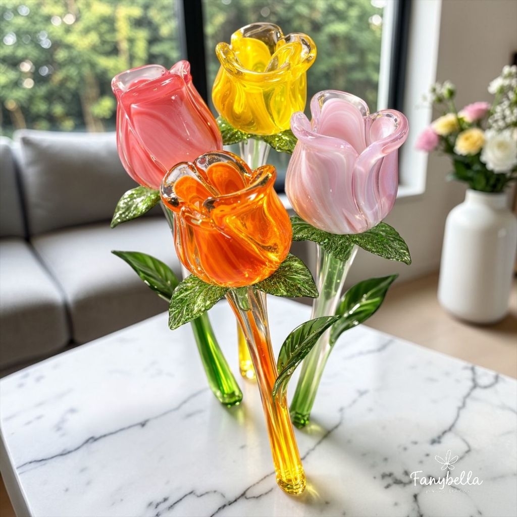 Bunga Kristal Mewah Import Ukuran 39 cm aesthetic Dekorasi Rumah Import   bunga kristal kaca tulip u
