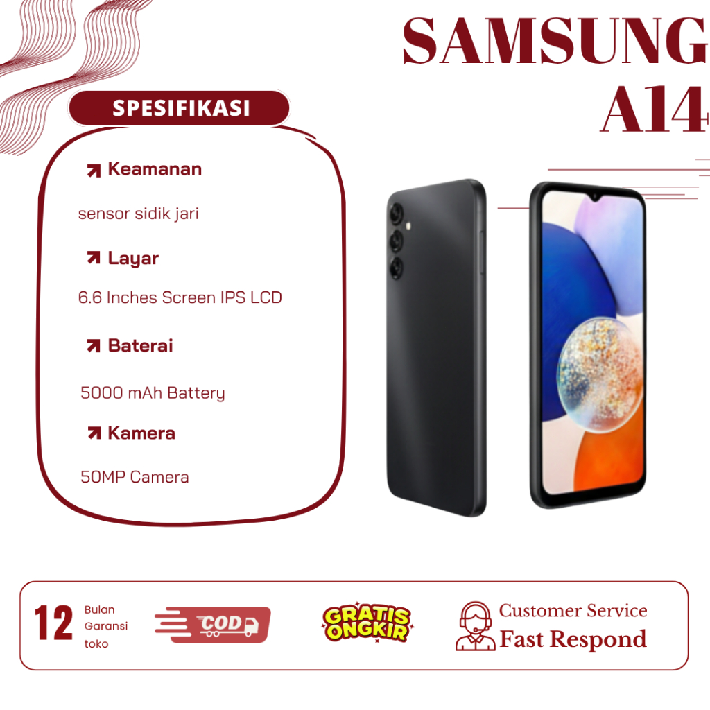 HP samsung A14 RAM 6/128GB hadir dengan chipset Helio G85, baterai 5000mAh, dan kamera triple 50MP—g