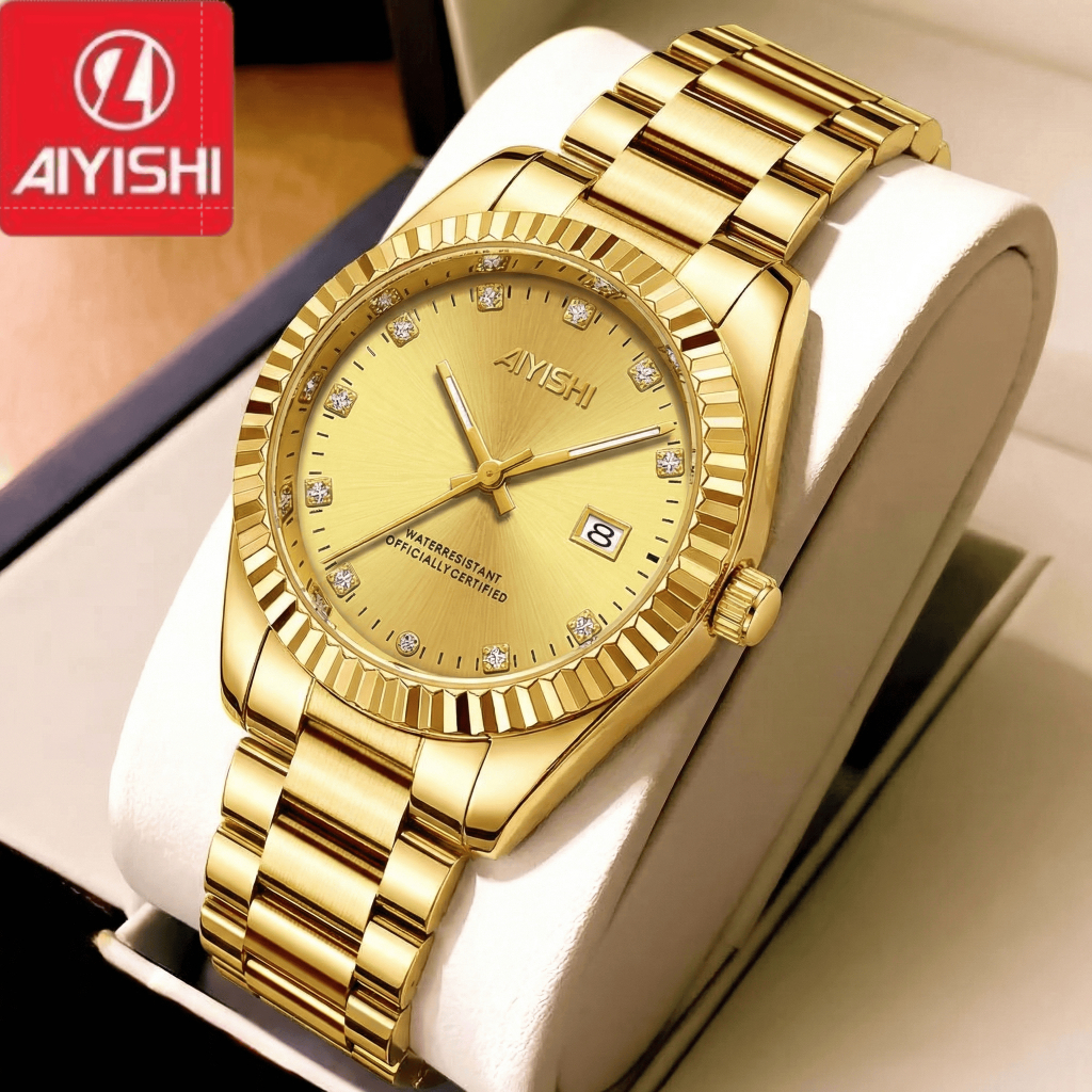 AIYISHI Jam Tangan Wanita Mewah Modis, Tampilan Menarik, Mesin Kuarsa, Tali Baja, Untuk Wanita, Dial