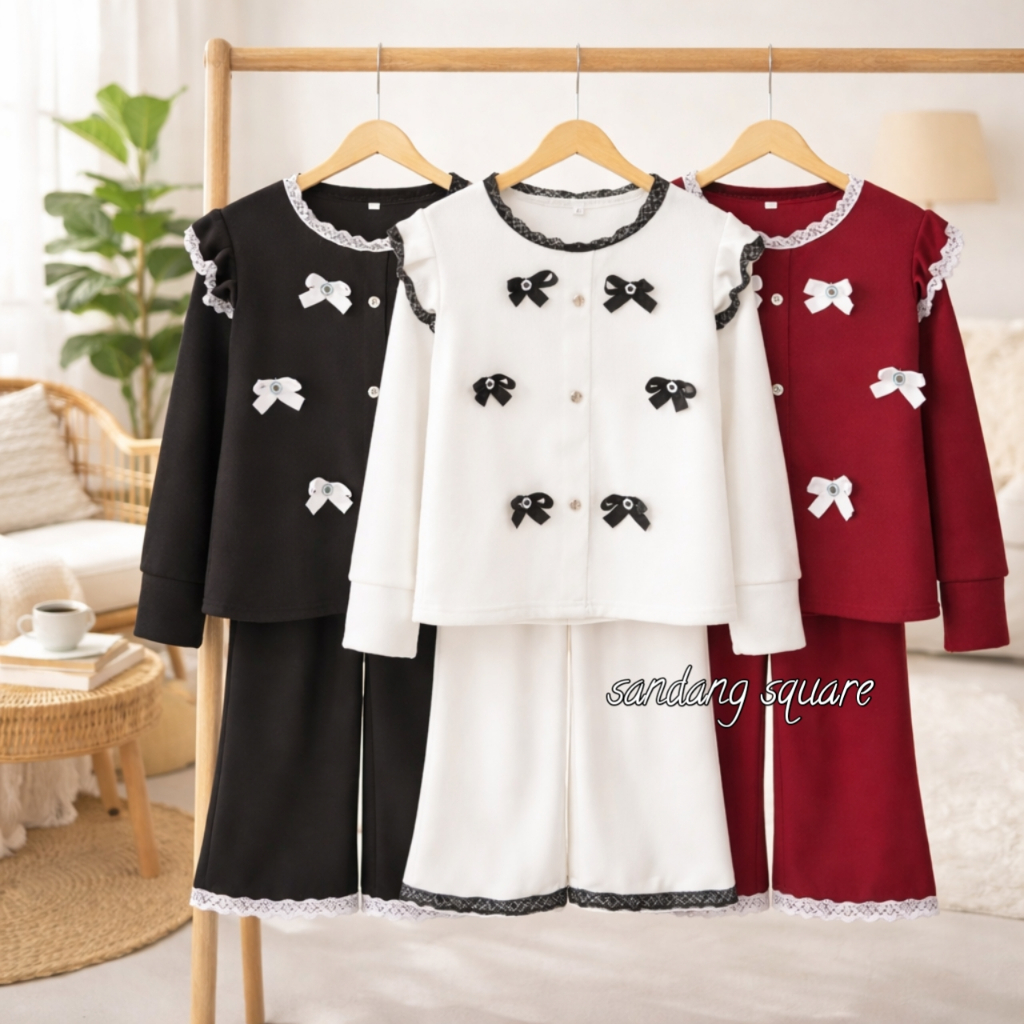 Setelan Cardigan Anak Perempuan Model Pita Usia 1-11 Tahun