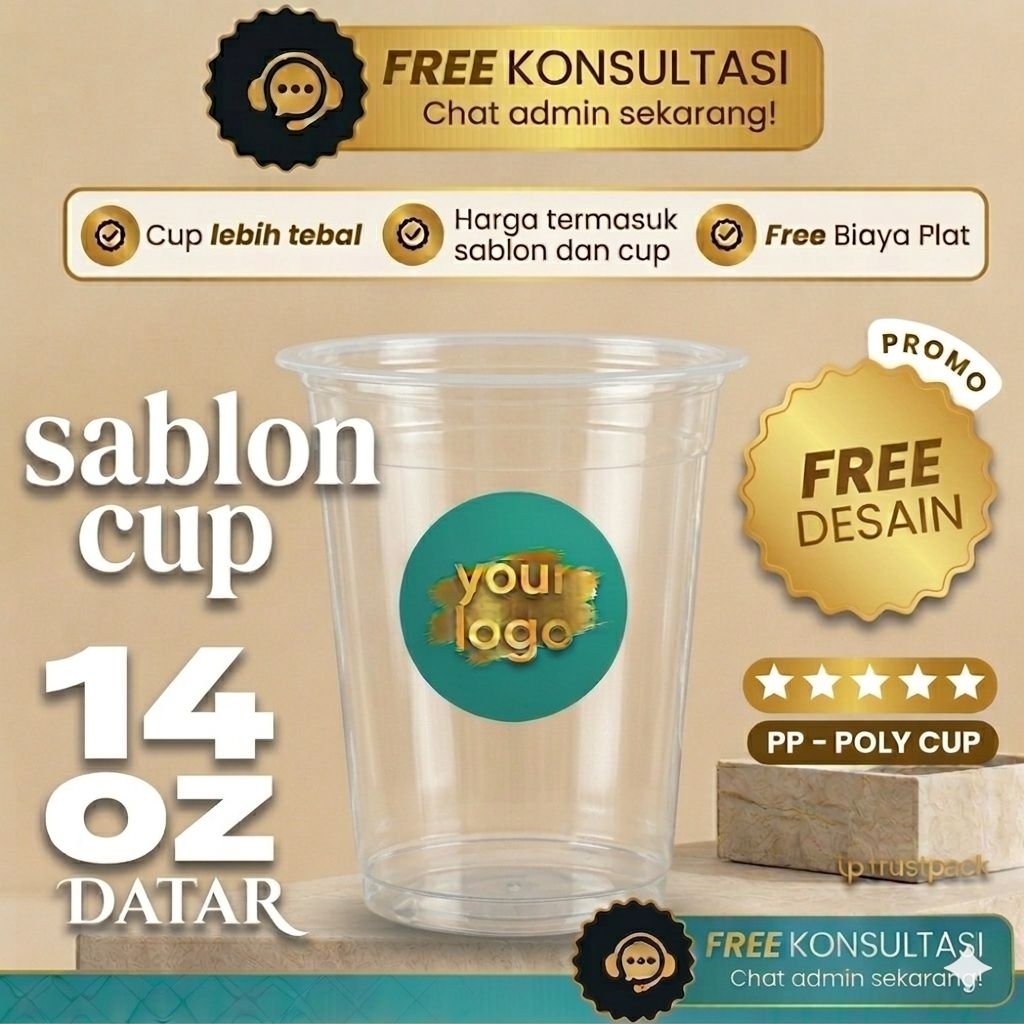 Sablon Custom Gelas / Cup Plastik STARINDO datar 14oz 7gr