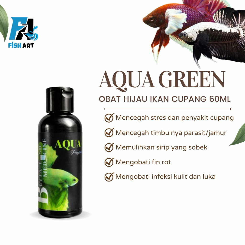 OBAT HIJAU IKAN CUPANG AQUA GREEN 60ml | OBAT KUNCUP IKAN CUPANG DAN IKAN HIAS LAIN NYA