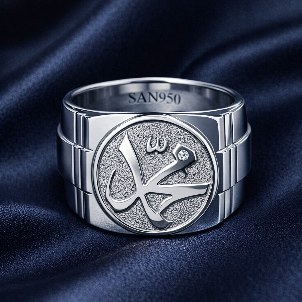 Cincin Custom Handmade Islami EB97 - Ring Perak 950 Ukiran Lafaz Arab Nama Muhammad