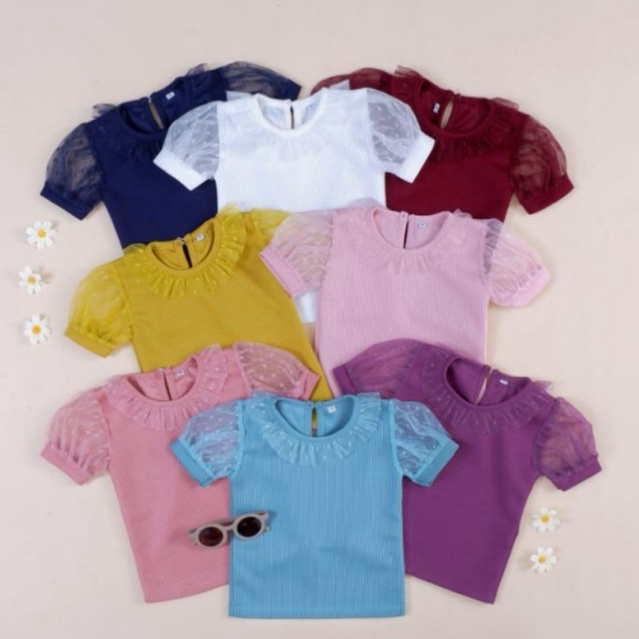 VoharaKids | ZARAA TOP Mango Knit Mix Tulle Polcadot Baju Anak Perempuan