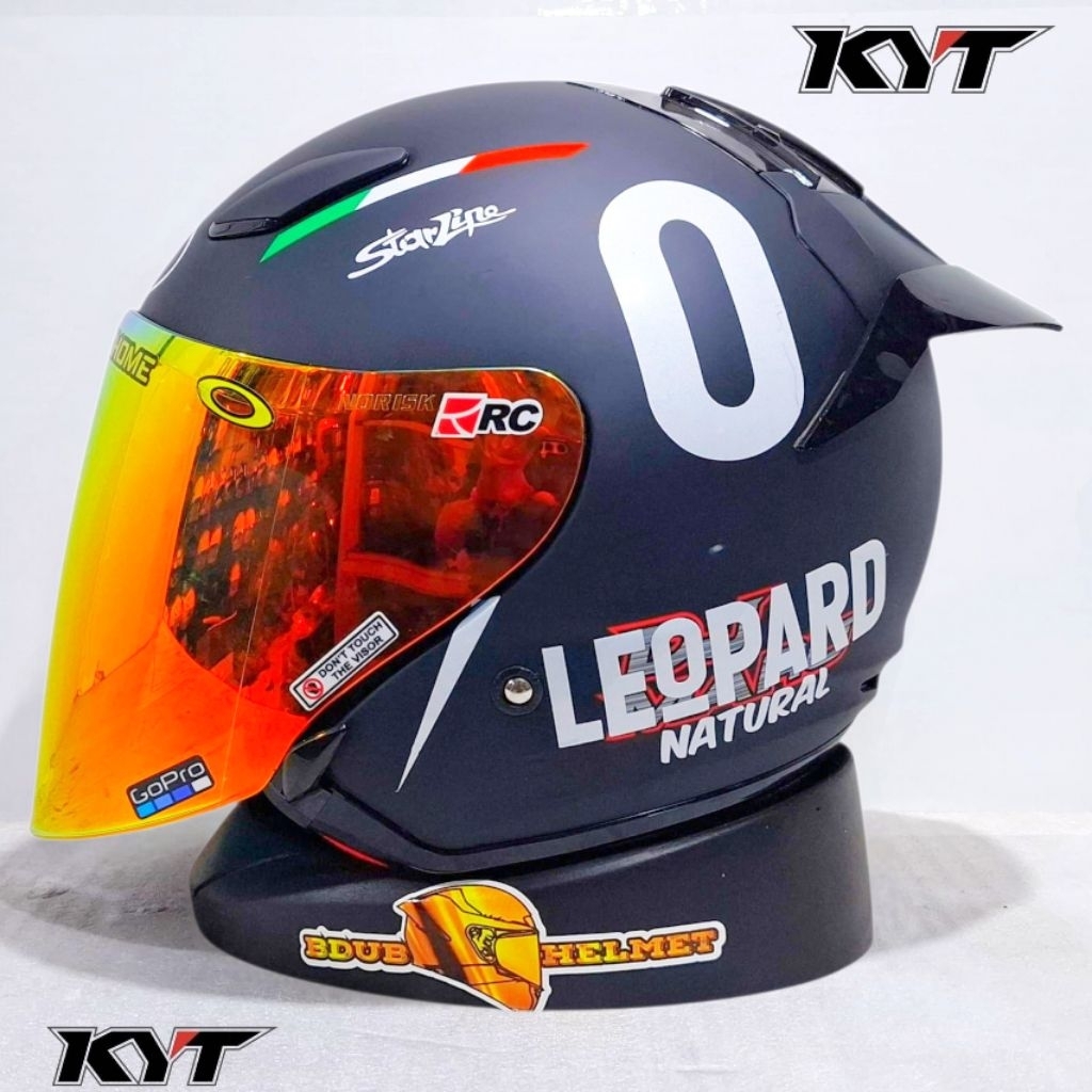 Helm KYT DJ maru Black dof Leopard paket ganteng Original KYT