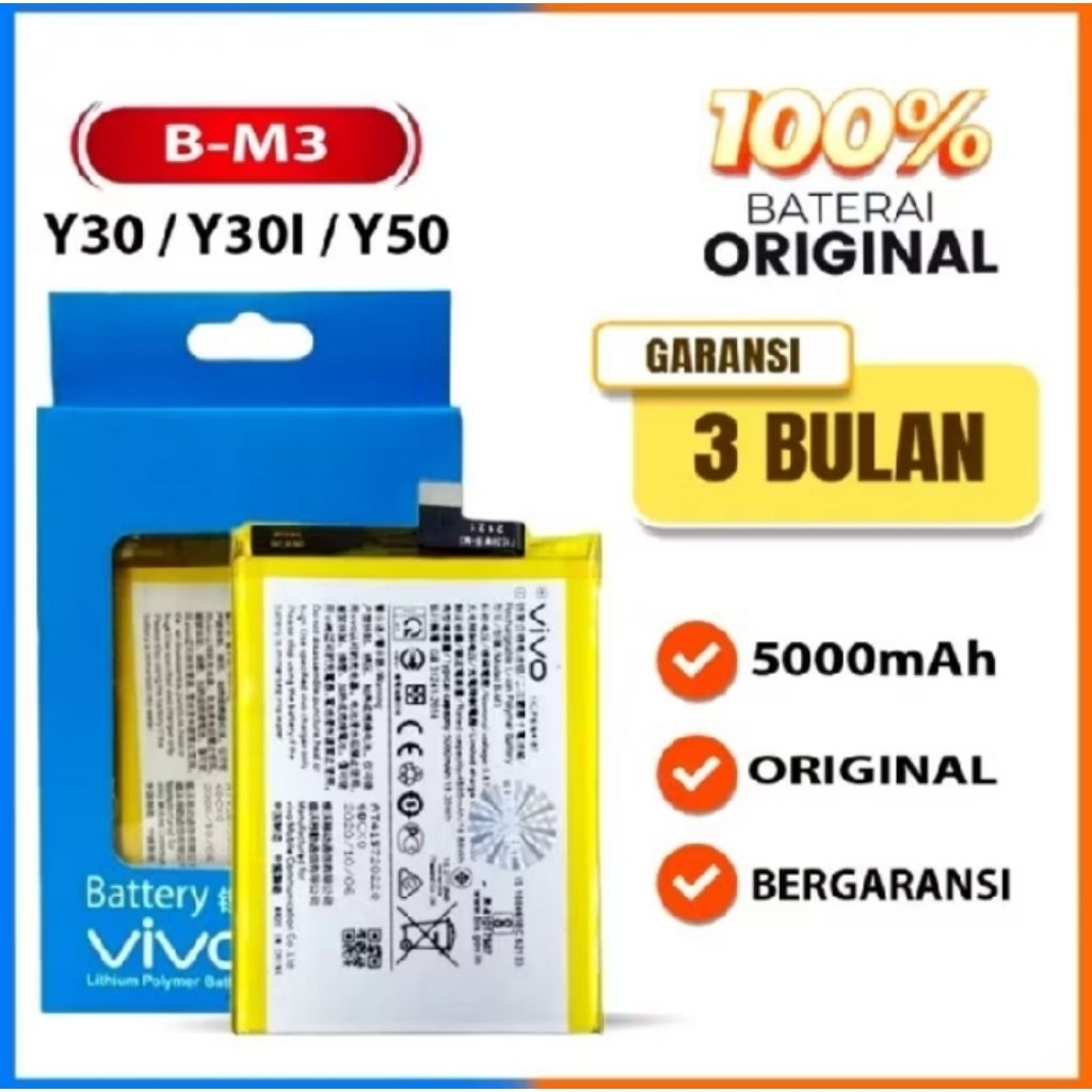 BATRE BATERAI VIVO Y30/Y30I/Y50 B-M3 ORIGINAL 100% KUALITAS ASLI