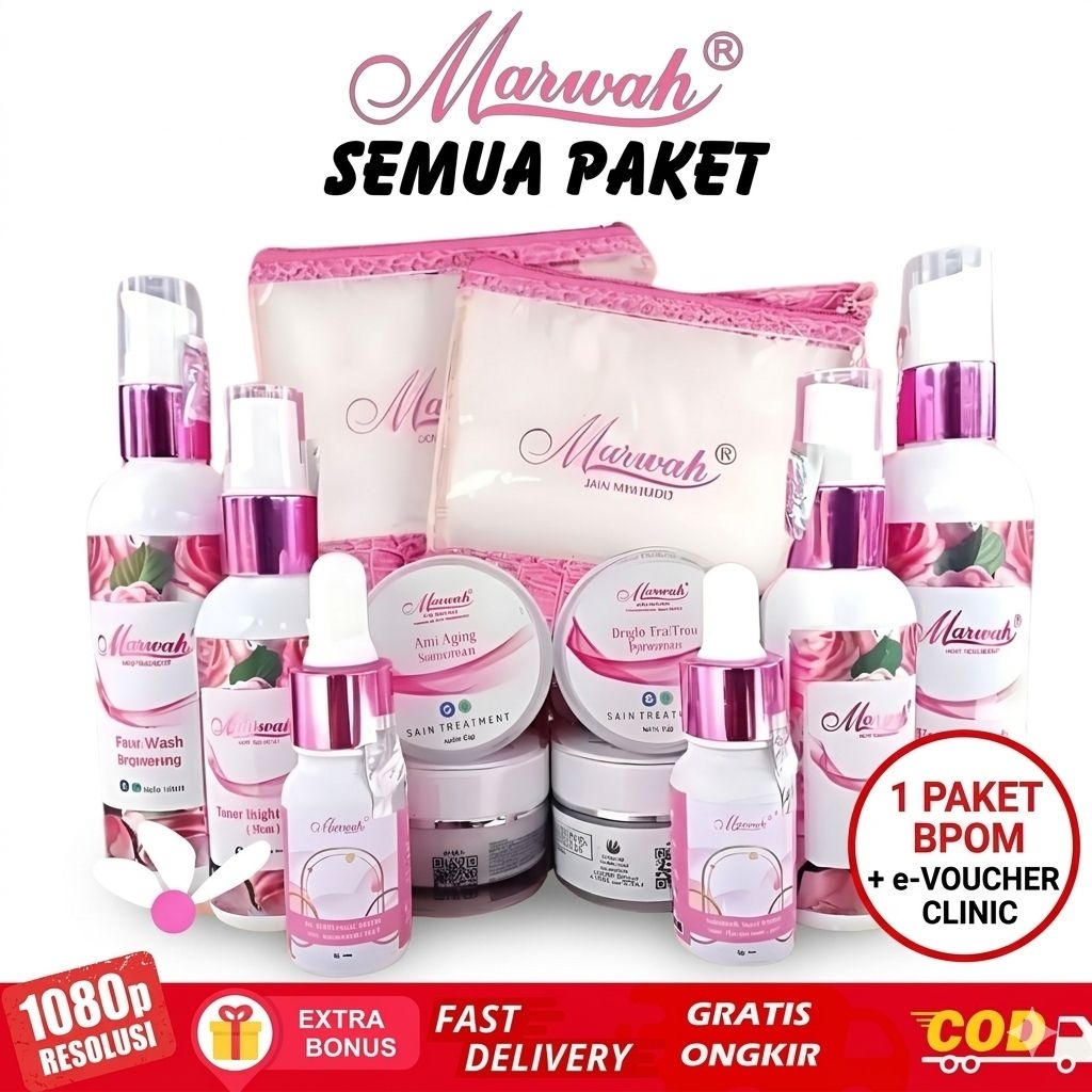 Semua Paket Marwah skincare Bpom + evoucher klinik platinum diamond bright acne oily bright tea tree