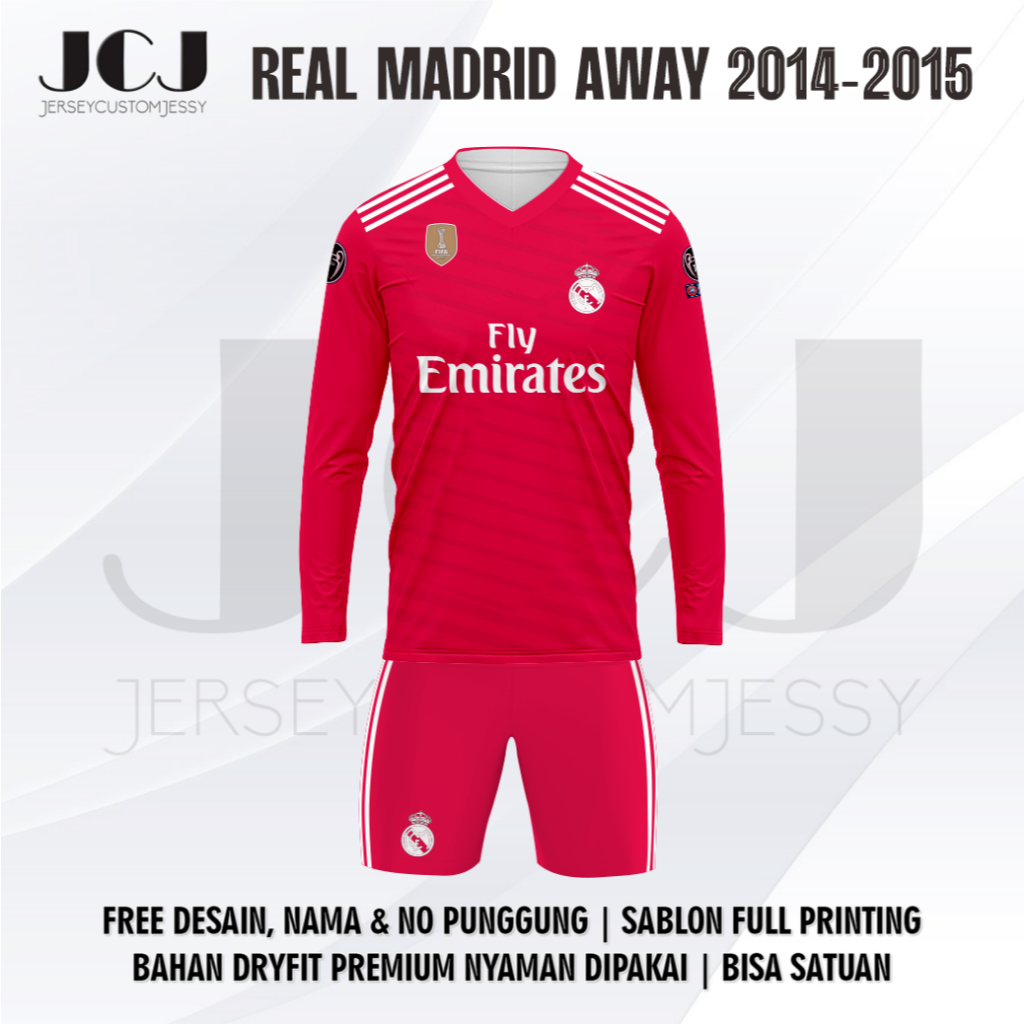 Jersey Bola REAL MADRID AWAY 2014-2015 PANJANG Free custom nama dan no punggung Full printing