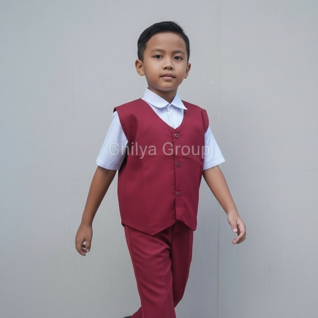 rompi merah licin, rompi sd licin, rompi sd