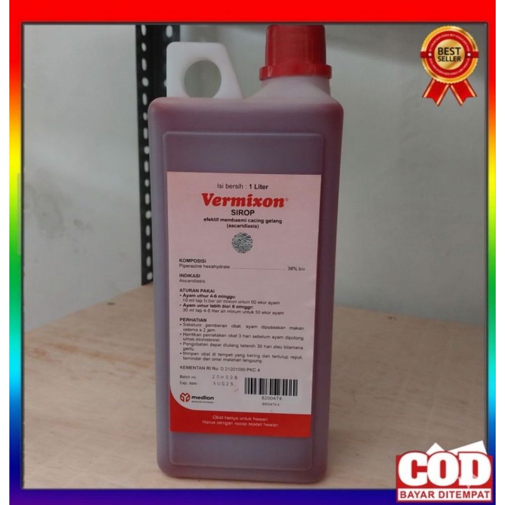 VERMIXON SIROP 1 LITER -Untuk Mengobati Cacing Gelang Pada Hewan