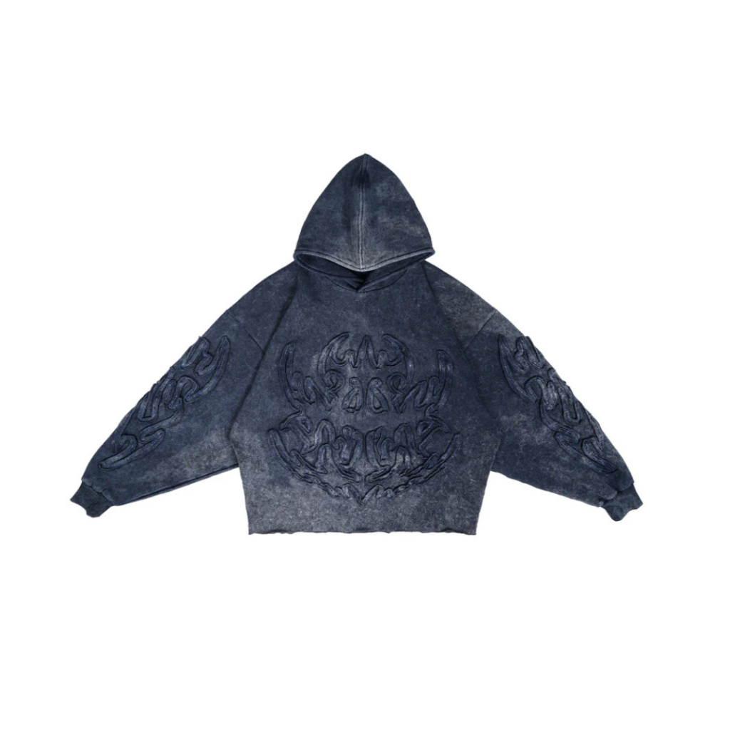 W Essentiels Hoodie Les Roanne Type-03 Distressed All Over Embroidery Navy - 100% ORIGINAL