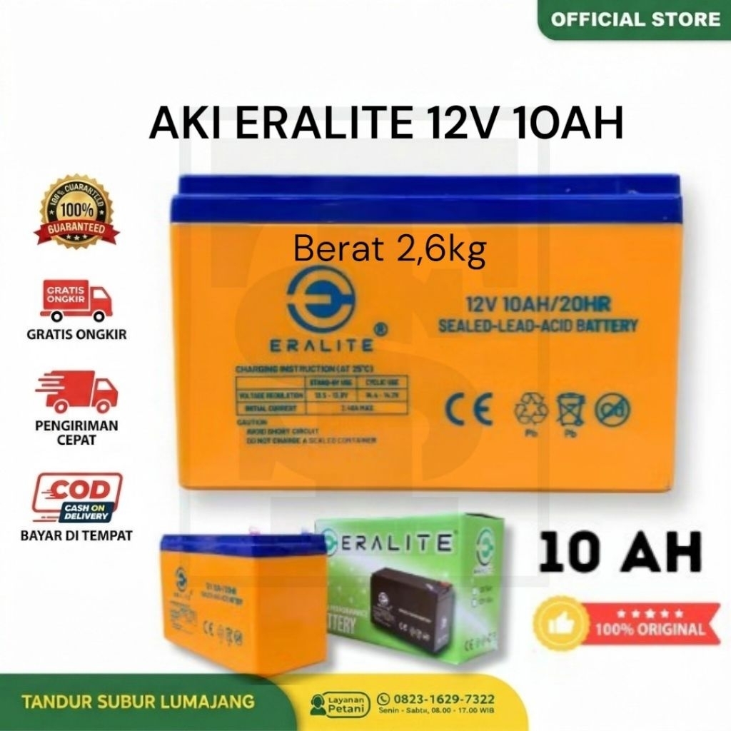 Aki 12V 10AH Battery Baterai UPS Sprayer Elektrik 12 V 10 A AH Ampere Eralite