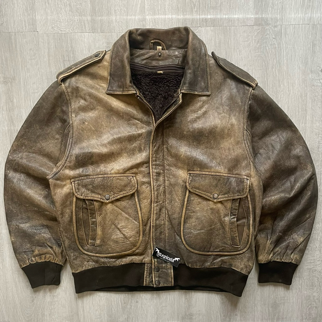 Unbrand Vintage Patina Pilot Flight Genuine Leather Jacket