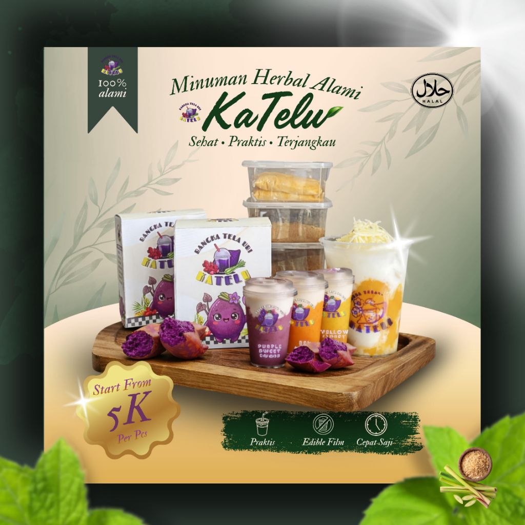 KaTelu Herbal Drink Instan - Ubi, Jahe Merah & Serai | Edible Film | Sehat & Praktis