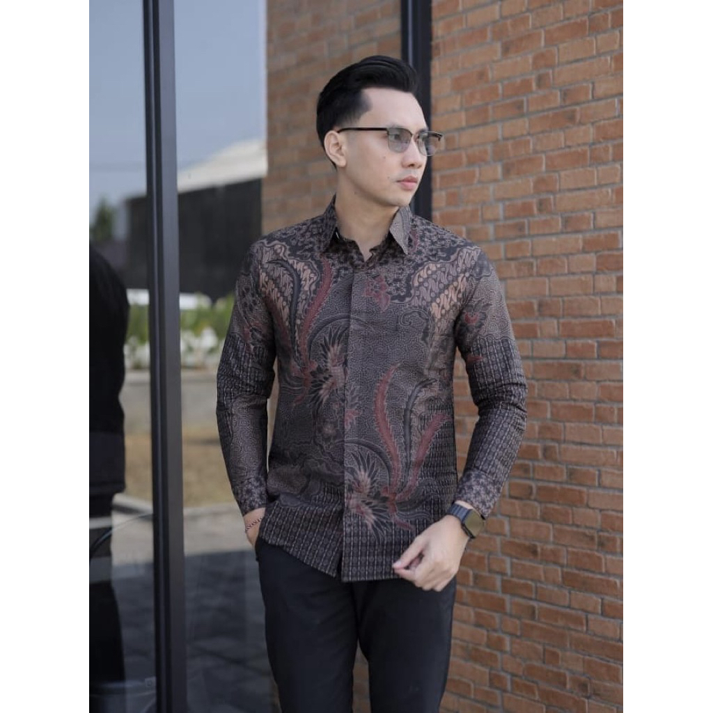 MOTIF Peksi HM Baju Batik Pria Lengan Panjang Lapis Furing Dalam Slimfit Elegan